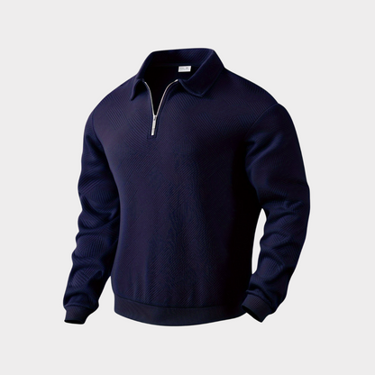 Herre Varm Polo-Sweatshirt Med Halv Lynlås – Afslappet Langærmet Lag Til Kontor Og Weekendbrug