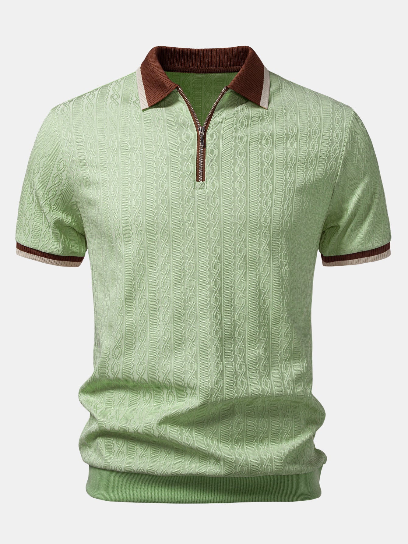 Herre Quarter-Zip Strikpolo – Tekstureret Skræddersyet Skjorte til Smart Casual Brug