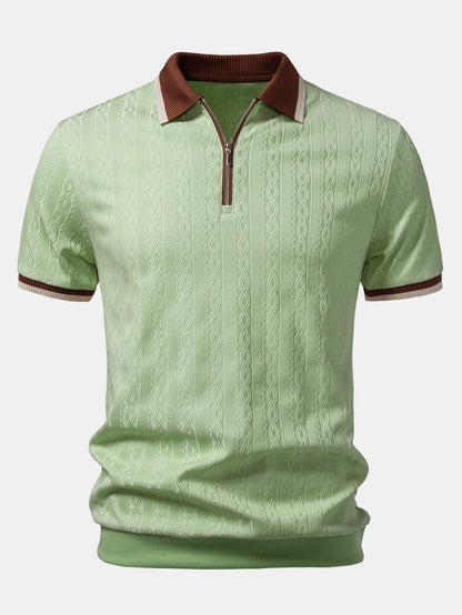 Herre Quarter-Zip Strikpolo – Tekstureret Skræddersyet Skjorte til Smart Casual Brug