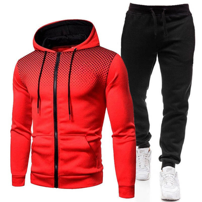Set de trening din două piese pentru bărbați, cu glugă – jachetă sport cu fermoar și pantaloni de trening cu talie elastică, pentru antrenamente, timp liber și utilizare zilnică