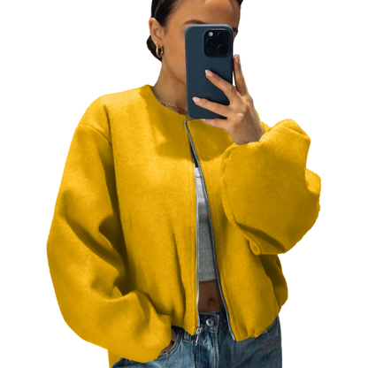 Women's Cropped Bomber Jacket with Zipper and a Relaxed Fit - Versatile Jacket for Streetwear, Everyday Wear, and Transitional Seasons