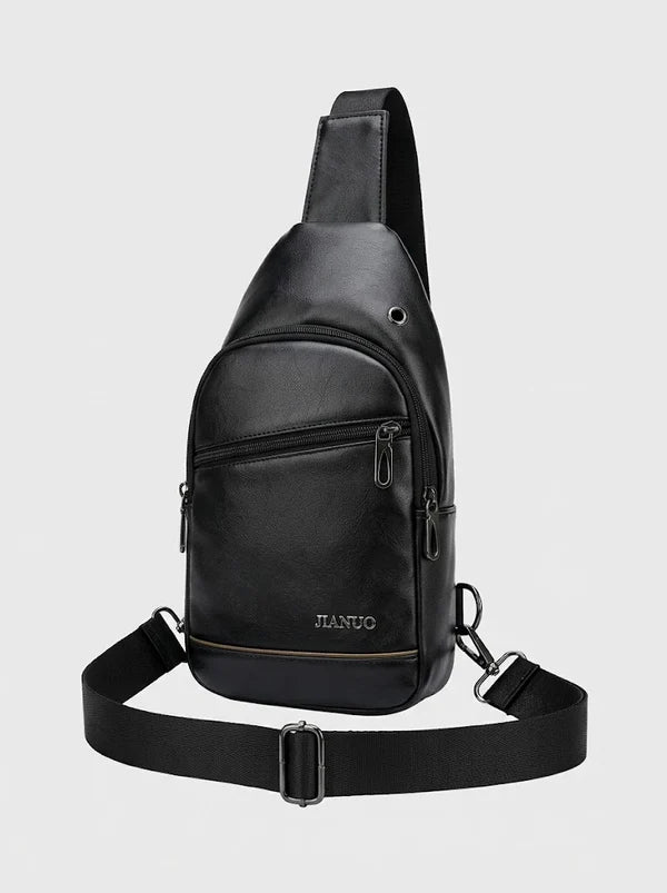 Herre Sling-taske I Pu-læder Med Justerbar Rem Og Lynlåslommer – Kompakt Crossbody-brysttaske Til Hverdagsbrug, Rejser Og Fritid