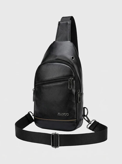 Herre Sling-taske I Pu-læder Med Justerbar Rem Og Lynlåslommer – Kompakt Crossbody-brysttaske Til Hverdagsbrug, Rejser Og Fritid