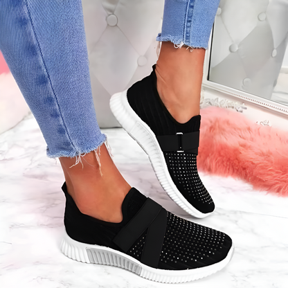 Dame Slip-on Sneakers I Strik Med Elastisk Rem – Lette Hverdagssko Til Fritid, Gåture, Rejser Og Afslappede Outfits
