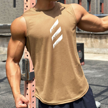 Top deportivo ligero sin mangas para hombre con cuello redondo y detalle gráfico frontal - Top deportivo de entrenamiento para fitness, correr, hacer deporte y disfrutar del tiempo libre