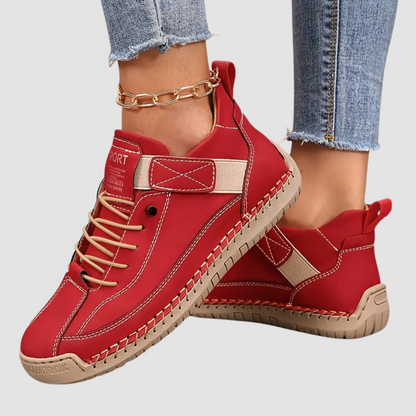 Dame Støttende Lædersneakers – Polstrede Afslappede Gåsko