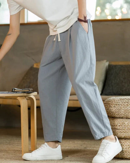 Men's Casual Cotton Trousers with Drawstring Closure and Tapered Fit – Comfortable Trousers for Everyday Wear, Leisure, Vacations, and Smart Casual Style