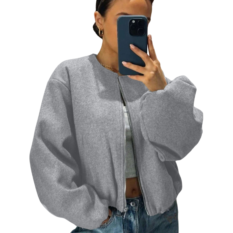 Women's Cropped Bomber Jacket with Zipper and a Relaxed Fit - Versatile Jacket for Streetwear, Everyday Wear, and Transitional Seasons