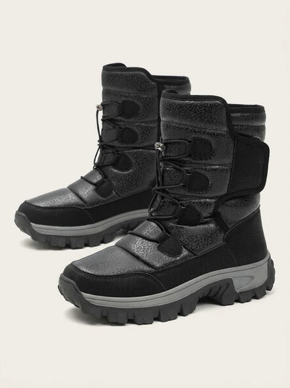 Botas de nieve para hombre con forro de felpa, diseño high-top y suela dentada antideslizante - botas de invierno cálidas para días fríos y actividades al aire libre