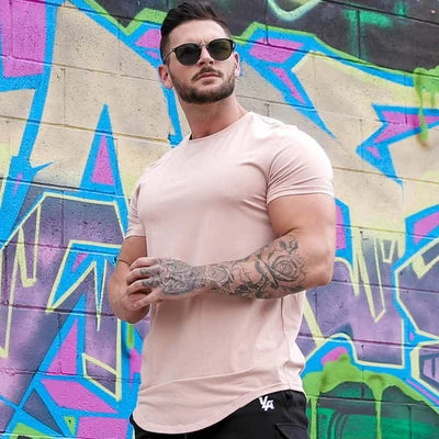 Herre Longline T-Shirt i Athletic Fit med Stretch Komfort