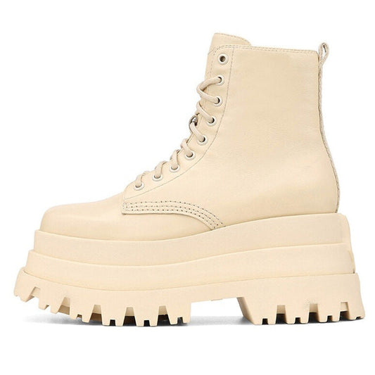 Dame Chunky Ankelstøvler Med Snørebånd Og Kraftig Sål – Robuste Combat Boots Til Afslappet Bystil Og Alternative Outfits