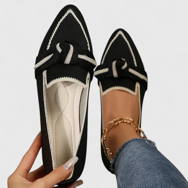 Dame Loafers med Spids Tå – Slip-On Flade Sko med Knudedetalje til Kontor og Hverdagsbrug