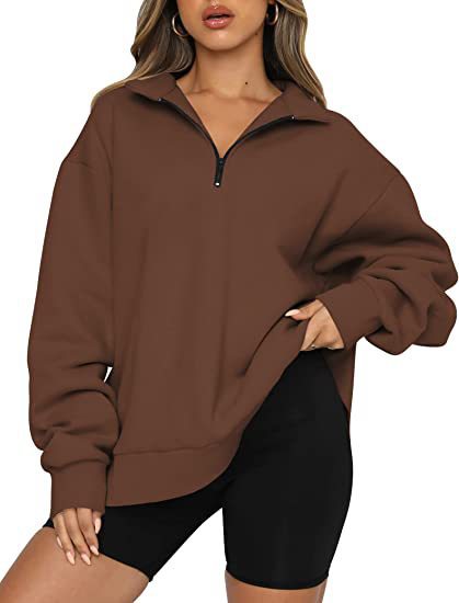 Dame Oversized Half-zip Sweatshirt Med Krave Og Lange Ærmer – Afslappet Pullover Til Hverdagsbrug, Fritid Og Lag-på-lag Styling