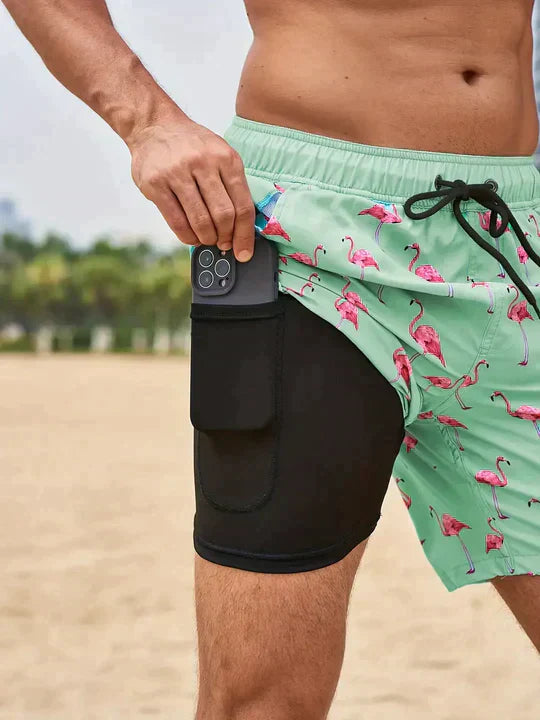 Herre Badeshorts Med Print Og Justerbar Snøre – Afslappede Shorts Til Strand, Pool, Ferie Og Sommerens Fritidsaktiviteter