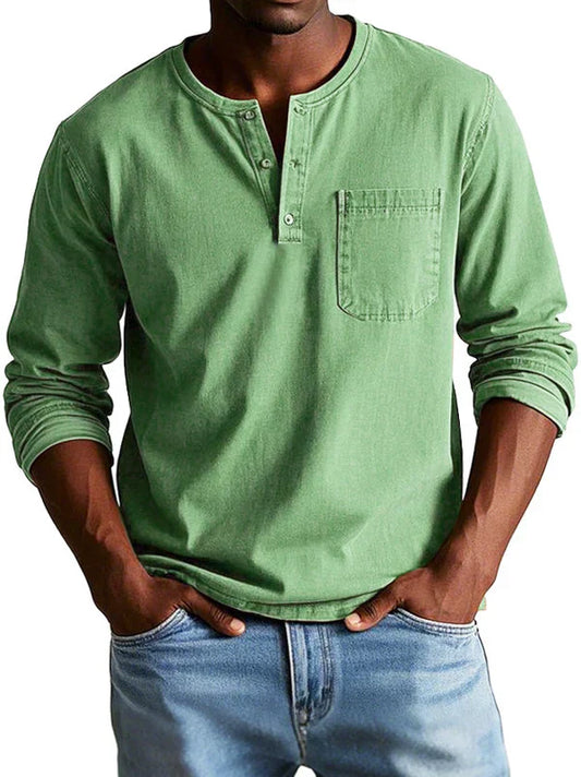Men's long-sleeved Henley shirt – Relaxed casual top for layering and everyday wear