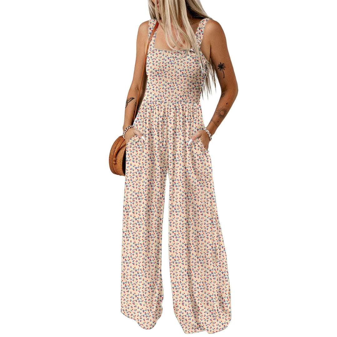 Dame Printet Jumpsuit Med Brede Ben – Afslappet Festtøj Til Forår Og Sommer