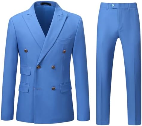Męski dwurzędowy dwuczęściowy garnitur o kroju slim fit – elegancki, szyty na miarę garnitur do pracy i na oficjalne wydarzenia