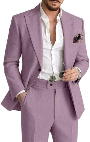 Men's Linen Suit with Blazer and Trousers – Elegant 2-Piece Set for Summer, Business, Weddings, and Formal Occasions