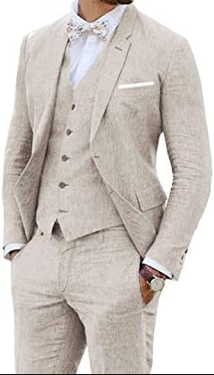 Traje de lino de tres piezas para hombre de corte entallado – Traje elegante para bodas y ocasiones formales