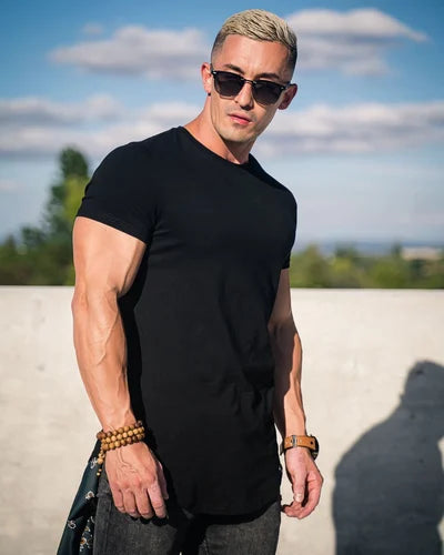 Herre Longline T-Shirt i Athletic Fit med Stretch Komfort