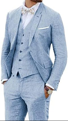 Traje de lino de tres piezas para hombre de corte entallado – Traje elegante para bodas y ocasiones formales