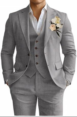 Herre Tredelt Jakkesæt I Hørblanding Med Slim Fit – Let Og Elegant Habit Til Sommerbryllupper Og Festlige Anledninger