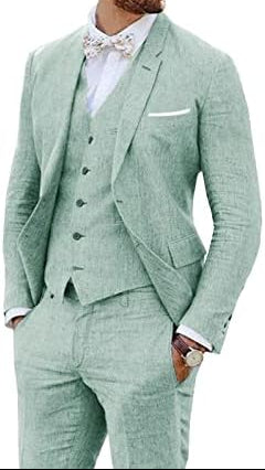 Traje de lino de tres piezas para hombre de corte entallado – Traje elegante para bodas y ocasiones formales