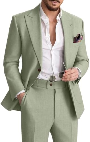 Men's Linen Suit with Blazer and Trousers – Elegant 2-Piece Set for Summer, Business, Weddings, and Formal Occasions