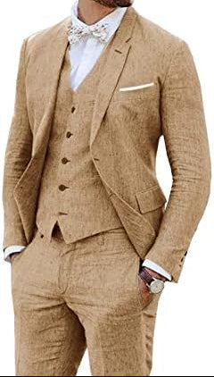 Traje de lino de tres piezas para hombre de corte entallado – Traje elegante para bodas y ocasiones formales