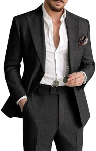 Men's Linen Suit with Blazer and Trousers – Elegant 2-Piece Set for Summer, Business, Weddings, and Formal Occasions