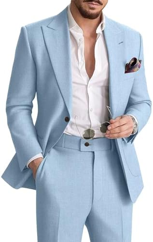 Men's Linen Suit with Blazer and Trousers – Elegant 2-Piece Set for Summer, Business, Weddings, and Formal Occasions