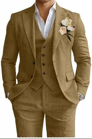 Herre Tredelt Jakkesæt I Hørblanding Med Slim Fit – Let Og Elegant Habit Til Sommerbryllupper Og Festlige Anledninger