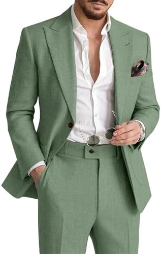 Men's Linen Suit with Blazer and Trousers – Elegant 2-Piece Set for Summer, Business, Weddings, and Formal Occasions