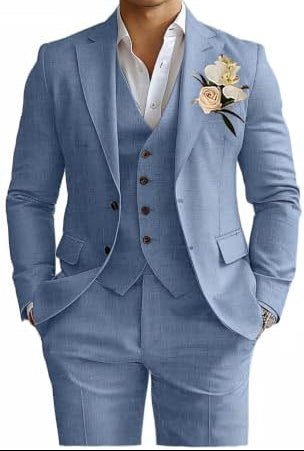 Herre Tredelt Jakkesæt I Hørblanding Med Slim Fit – Let Og Elegant Habit Til Sommerbryllupper Og Festlige Anledninger