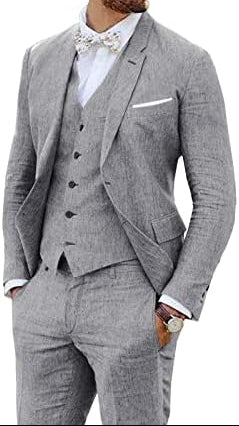 Traje de lino de tres piezas para hombre de corte entallado – Traje elegante para bodas y ocasiones formales