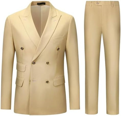 Męski dwurzędowy dwuczęściowy garnitur o kroju slim fit – elegancki, szyty na miarę garnitur do pracy i na oficjalne wydarzenia