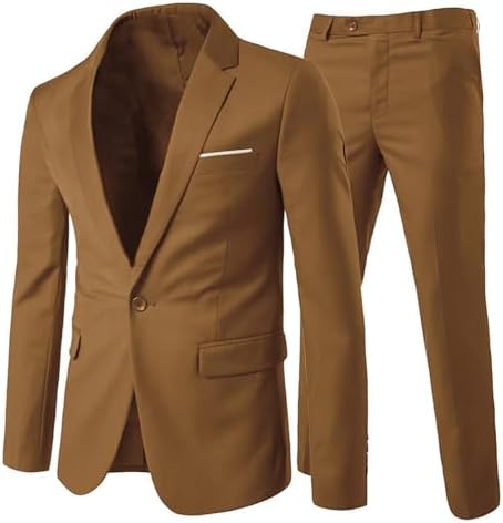 Herre Todelt Jakkesæt Med Krølfrit Materiale Og Slim Fit – Elegant Habit Til Forretningsbrug Og Bryllupper