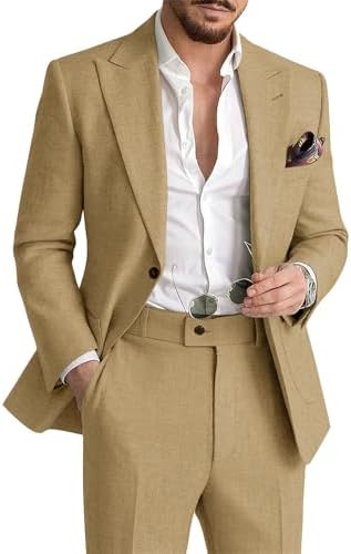 Men's Linen Suit with Blazer and Trousers – Elegant 2-Piece Set for Summer, Business, Weddings, and Formal Occasions