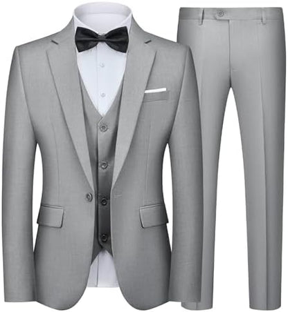 Pánský třídílný oblek ve slim fit střihu – elegantní oblek na míru na svatby a do práce