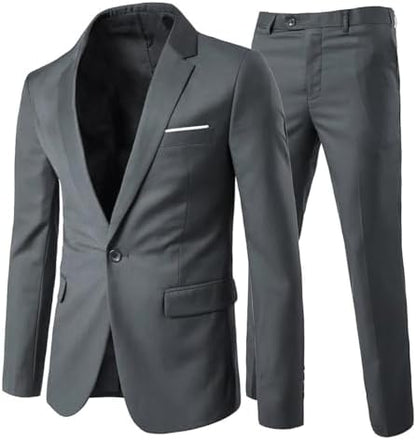 Herre Todelt Jakkesæt Med Krølfrit Materiale Og Slim Fit – Elegant Habit Til Forretningsbrug Og Bryllupper