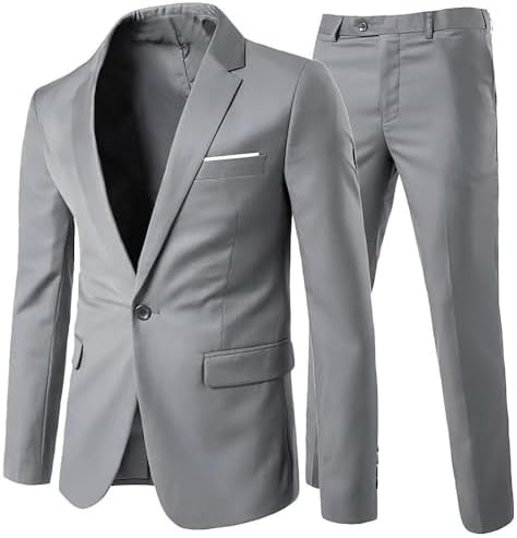 Herre Todelt Jakkesæt Med Krølfrit Materiale Og Slim Fit – Elegant Habit Til Forretningsbrug Og Bryllupper