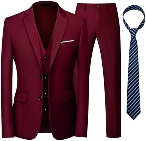 Męski trzyczęściowy garnitur z krawatem i dwuguzikową marynarką – elegancki garnitur do pracy, na wesela i formalne wydarzenia