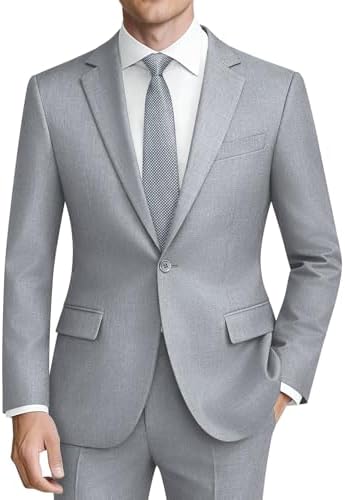 Męski dwuczęściowy garnitur o kroju slim fit z zapięciem na jeden guzik - elegancki garnitur na wesela i do pracy