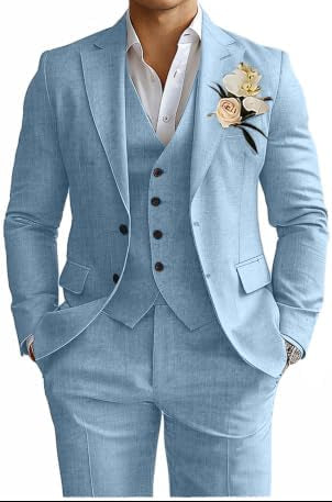 Herre Tredelt Jakkesæt I Hørblanding Med Slim Fit – Let Og Elegant Habit Til Sommerbryllupper Og Festlige Anledninger
