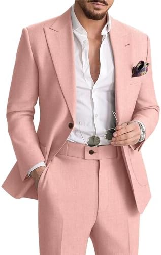 Men's Linen Suit with Blazer and Trousers – Elegant 2-Piece Set for Summer, Business, Weddings, and Formal Occasions