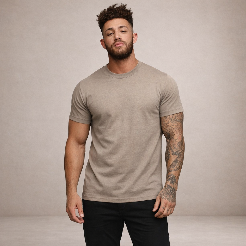 Tricou bărbătesc din bumbac, cu croială slim fit și guler rotund – piesă de bază clasică pentru purtare zilnică, timp liber și stil smart casual