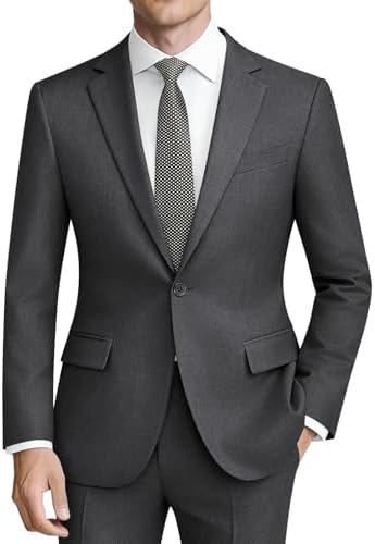 Męski dwuczęściowy garnitur o kroju slim fit z zapięciem na jeden guzik - elegancki garnitur na wesela i do pracy