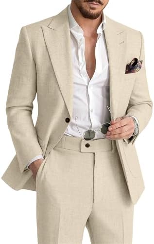 Men's Linen Suit with Blazer and Trousers – Elegant 2-Piece Set for Summer, Business, Weddings, and Formal Occasions