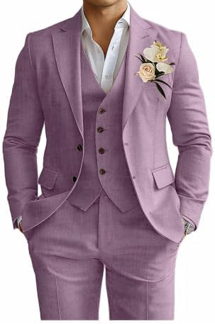 Herre Tredelt Jakkesæt I Hørblanding Med Slim Fit – Let Og Elegant Habit Til Sommerbryllupper Og Festlige Anledninger