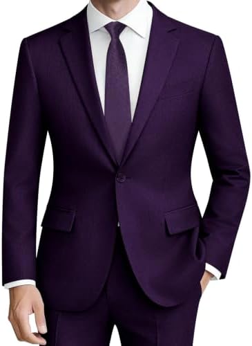 Męski dwuczęściowy garnitur o kroju slim fit z zapięciem na jeden guzik - elegancki garnitur na wesela i do pracy